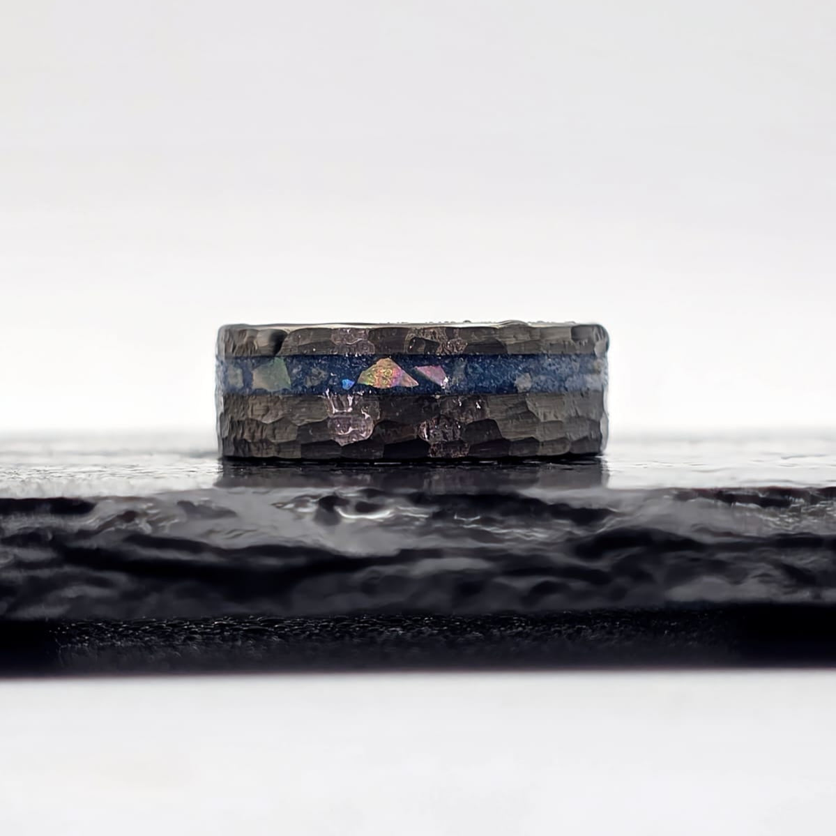 The Pacifier - Hammered Tungsten & Crushed Abalone