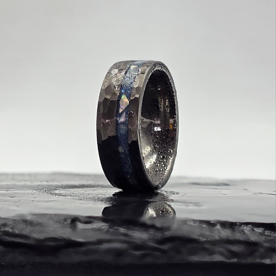 The Pacifier - Hammered Tungsten & Crushed Abalone