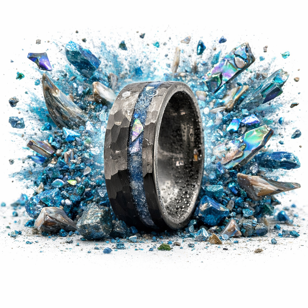 The Pacifier - Hammered Tungsten & Crushed Abalone