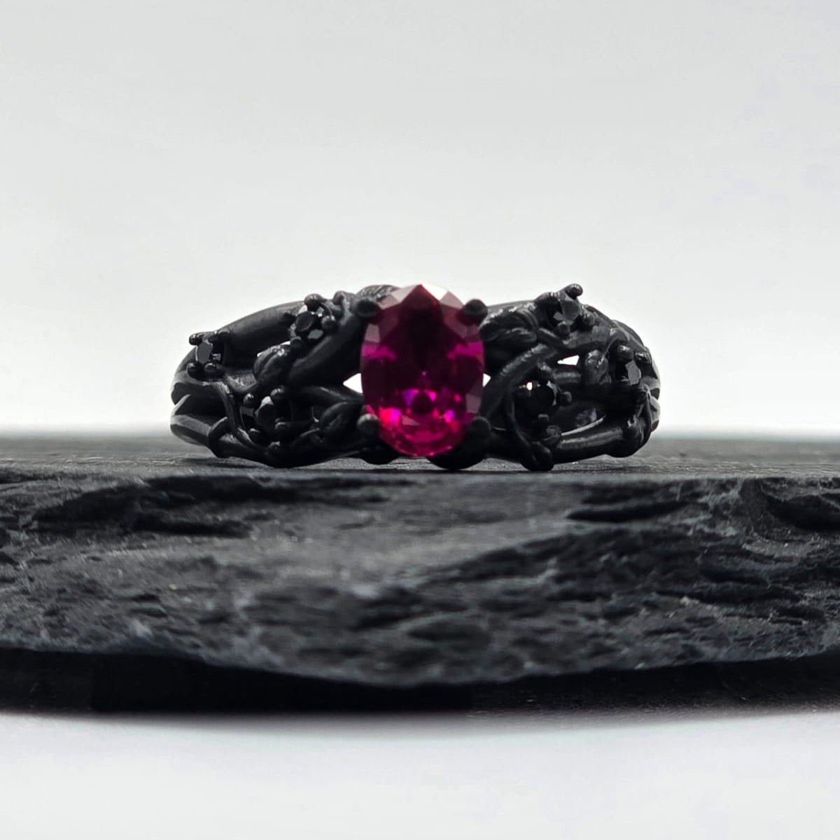The Pink Kryptolite - Silver, Black Cubics & Ruby Cut