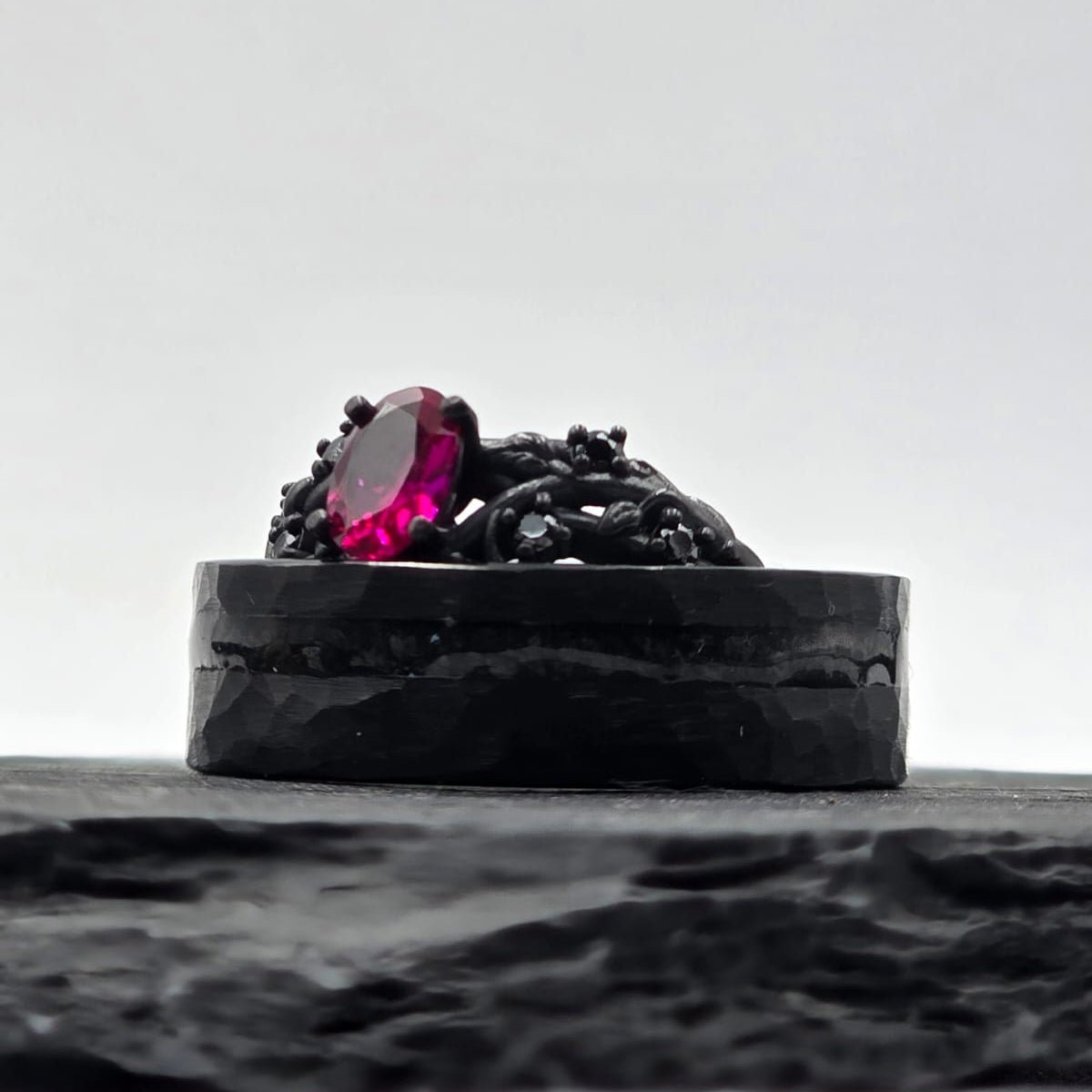 The Pink Kryptolite - Silver, Black Cubics & Ruby Cut