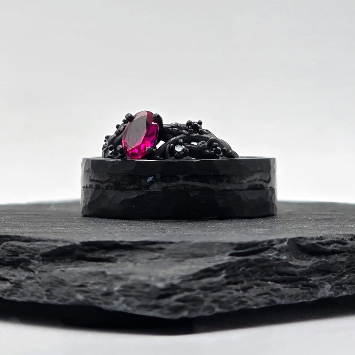 The Pink Kryptolite - Silver, Black Cubics & Ruby Cut