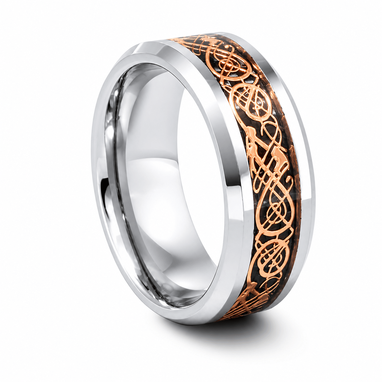 The Revolver - Shiny Men's Tungsten Ring with Rose gold Artwork