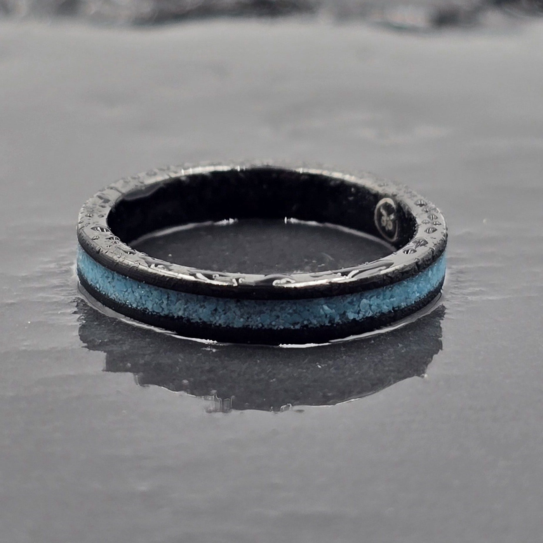 Venus - Black Tungsten & Crushed Turquoise Womens Ring