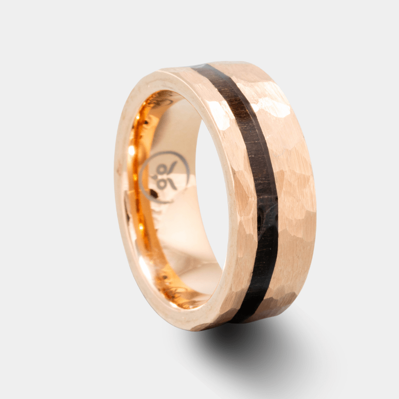 Wolverine - Hammered Rose Gold & Ebony Inlay Men's Tungsten Ring