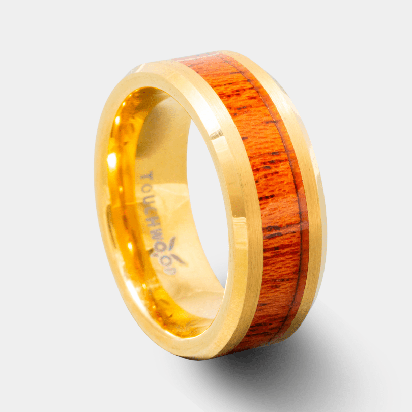 Yellow Gold - Rosewood Men's Tungsten Ring