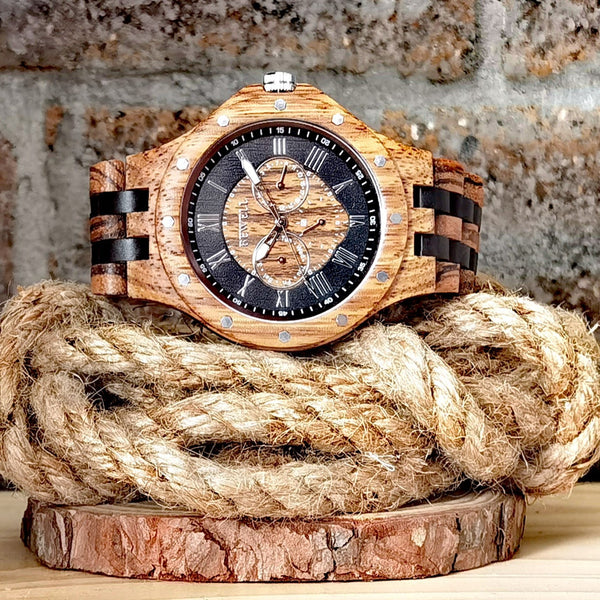 Zebra & Black Wood Elite Watch - Men's Watch