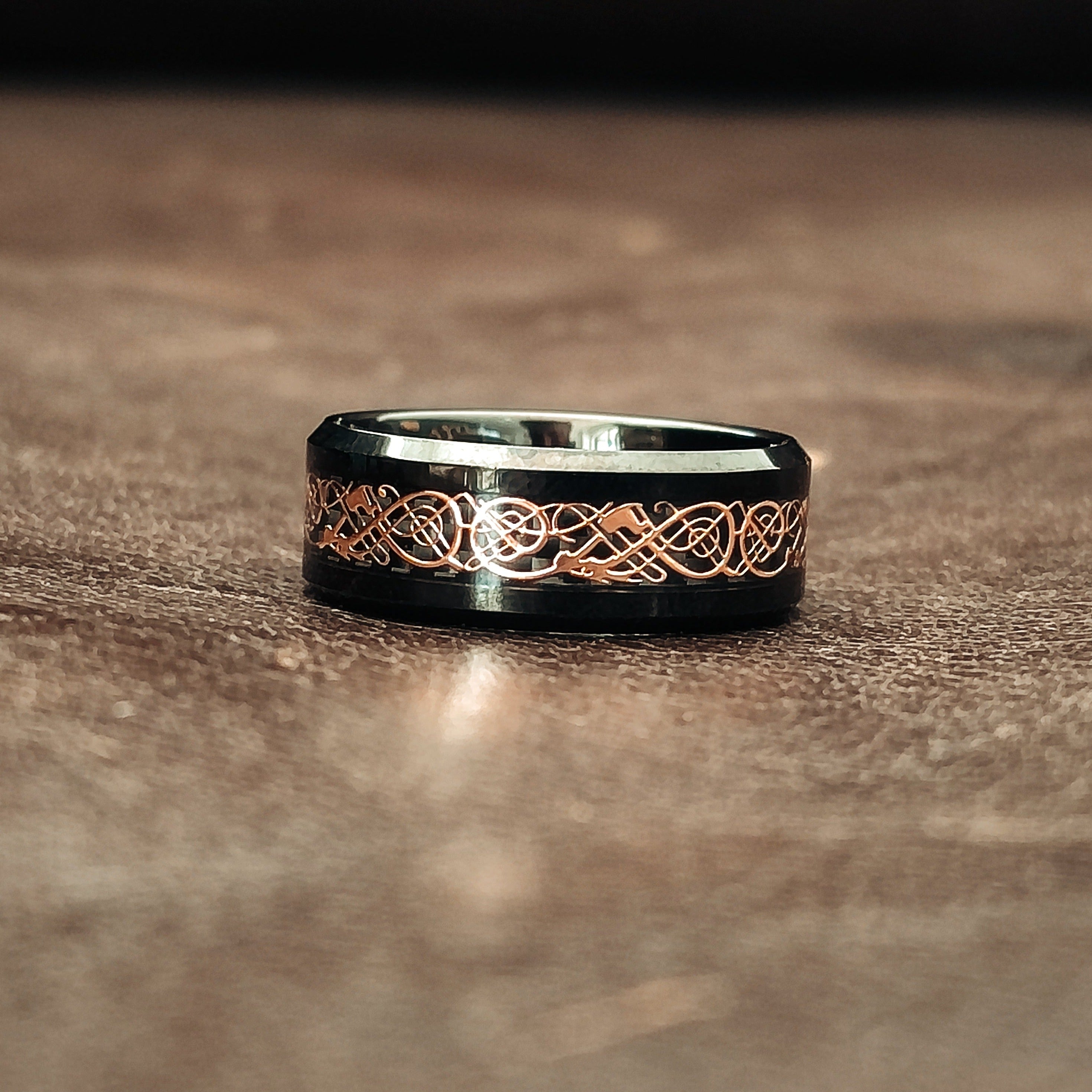 Black Smoke - Rose Gold Artwork Men's Tungsten Ring