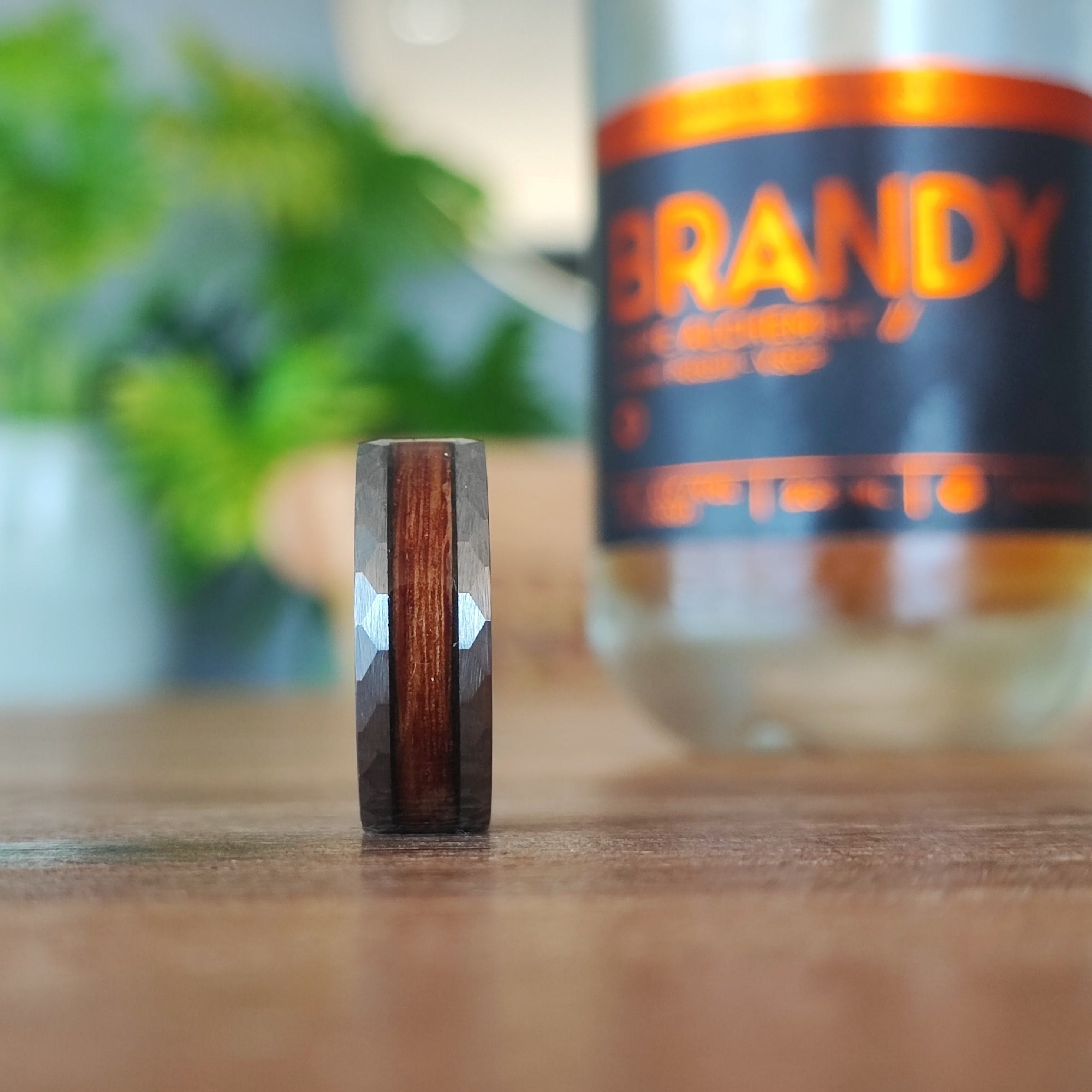 Die Dagdronk (New) - Brandy Infused Wood & Tungsten Ring