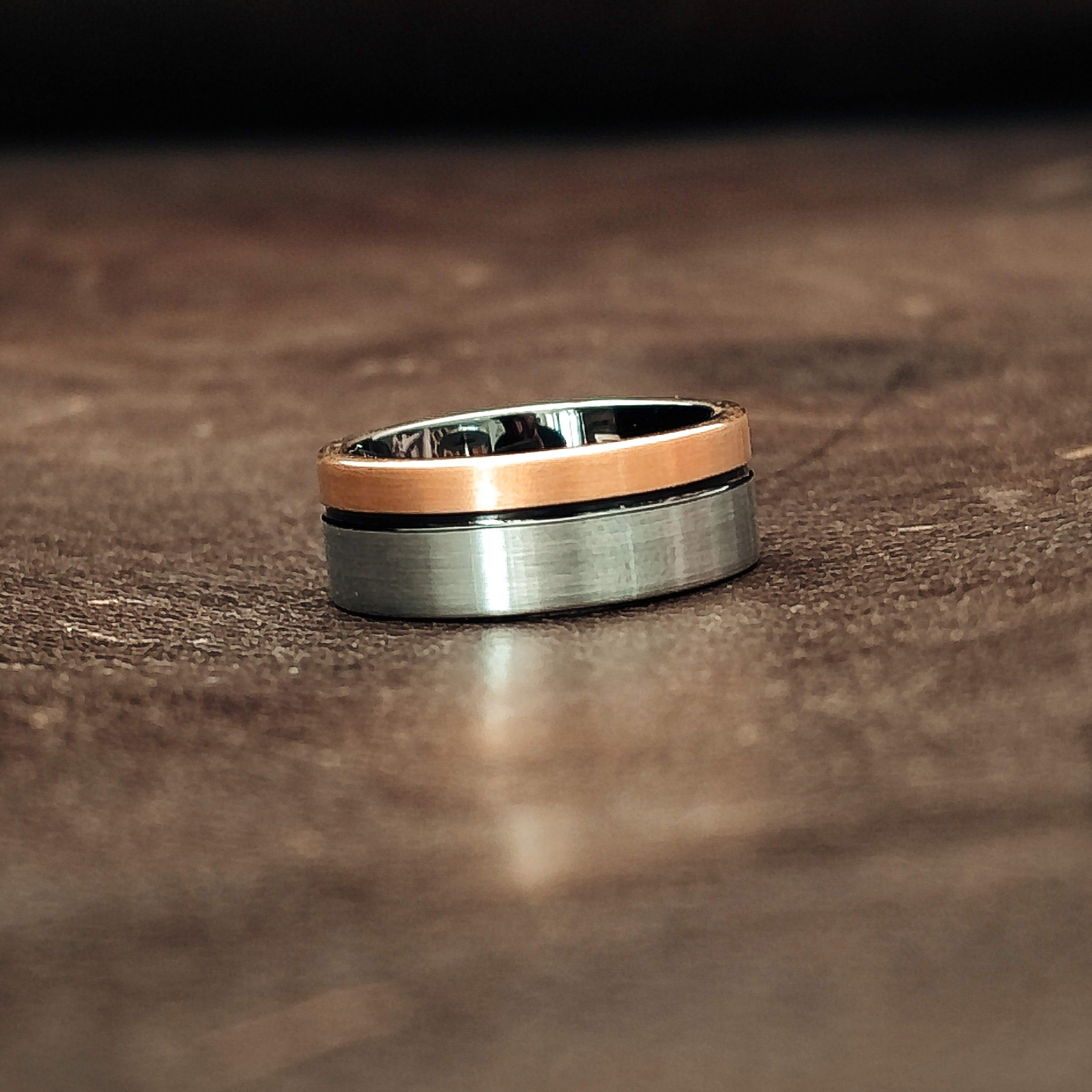 Forthwind - Silver, Rosegold & Black Men's Tungsten Ring