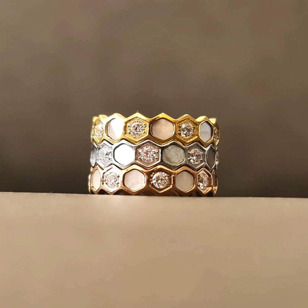 Honeycomb Gold - Titanium Womens Ring