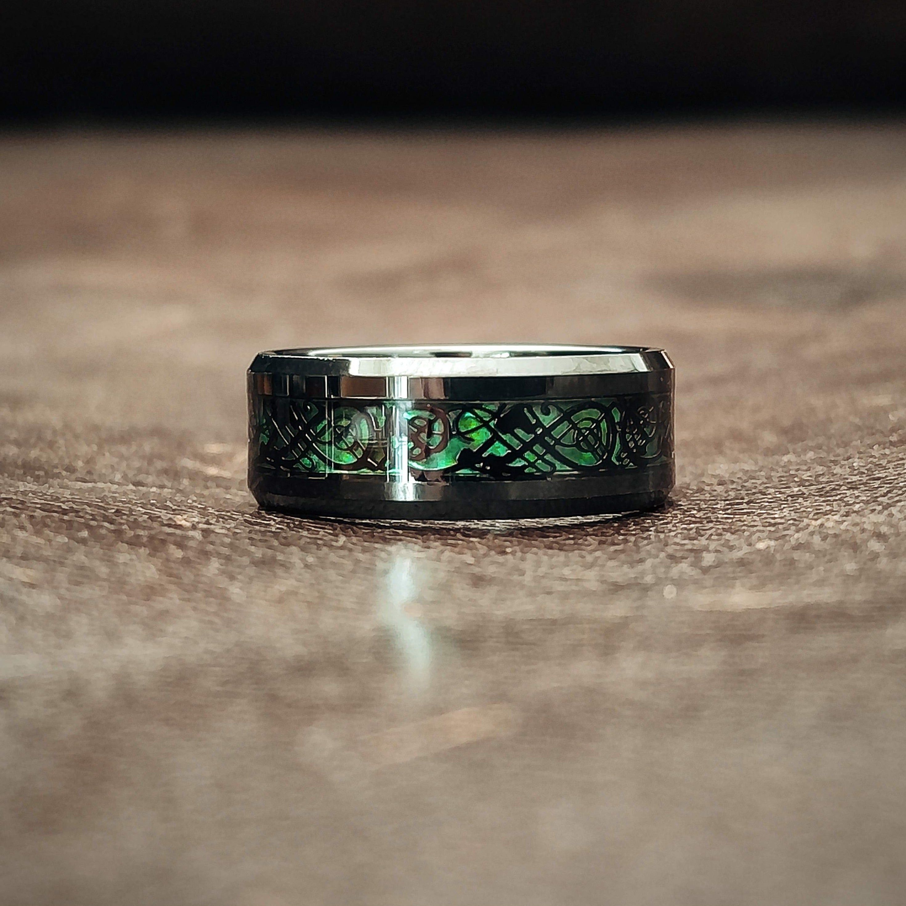 Loki - Green Pearl Men's Tungsten Ring