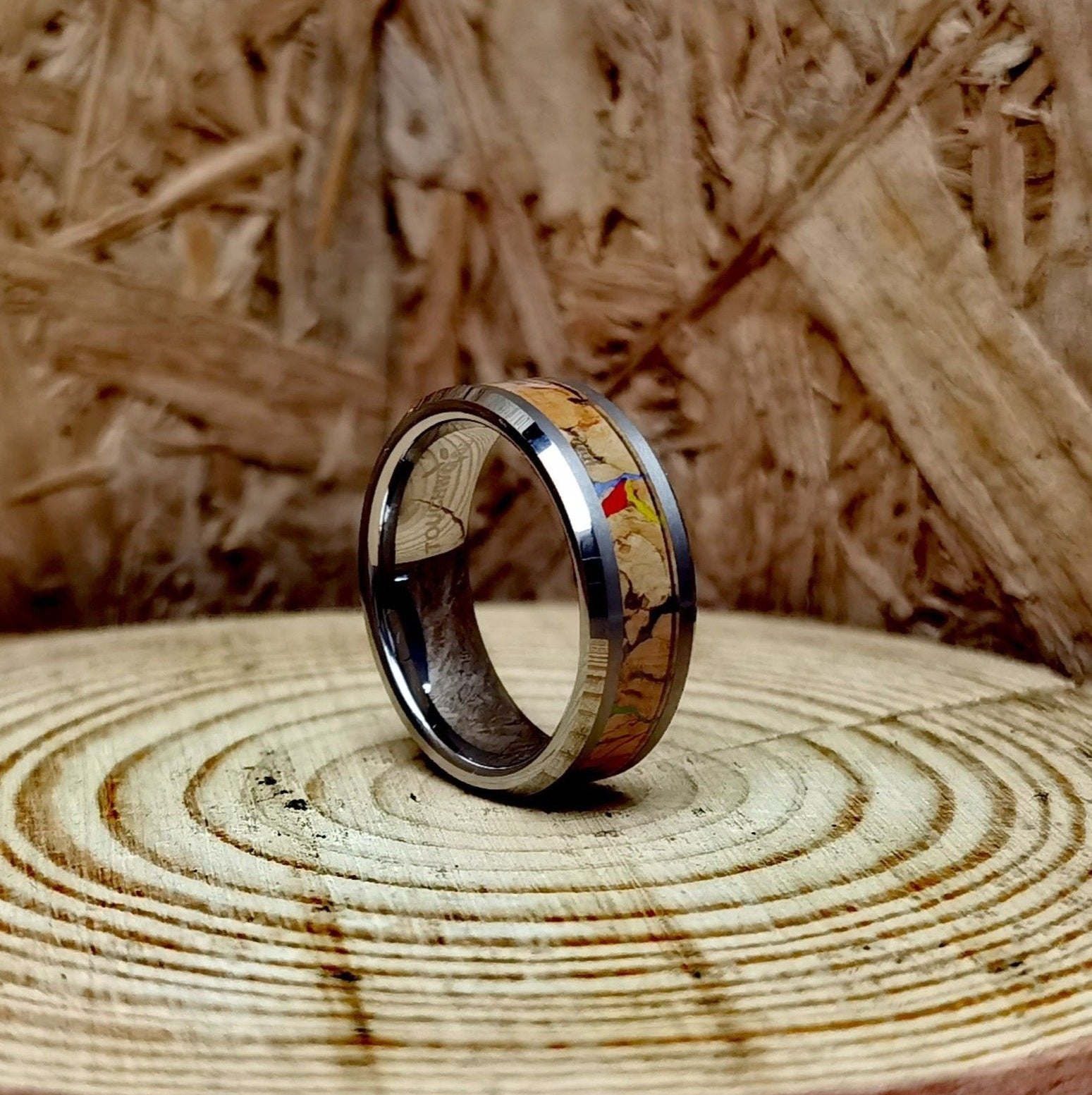 Rainbow O Cork - Cork Wood Men's Tungsten Ring