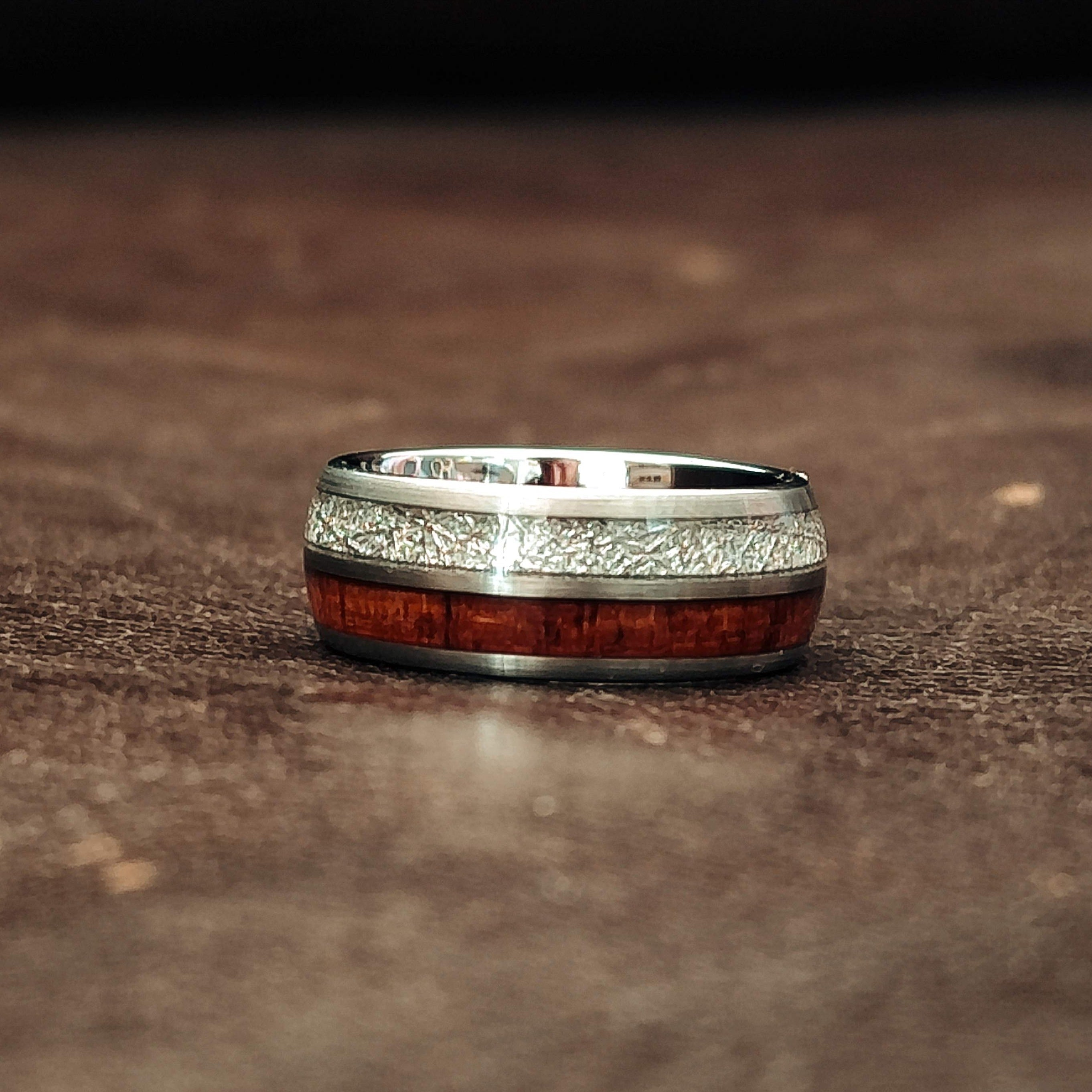 Red Moon - Meteorite & Rosewood Men's Tungsten Ring