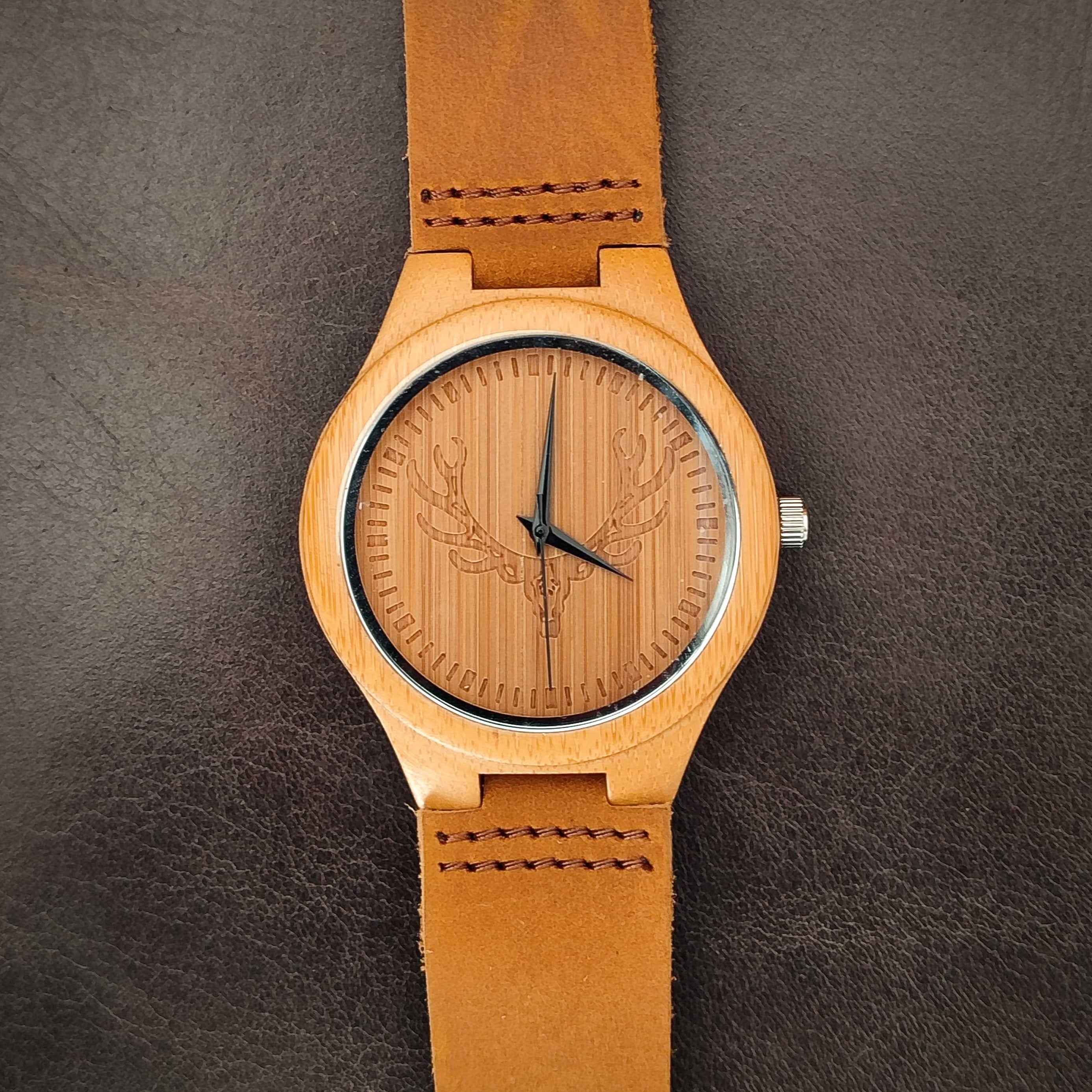 The Antler Bamboo Wooden Watch With Leather Strap - Unisex
