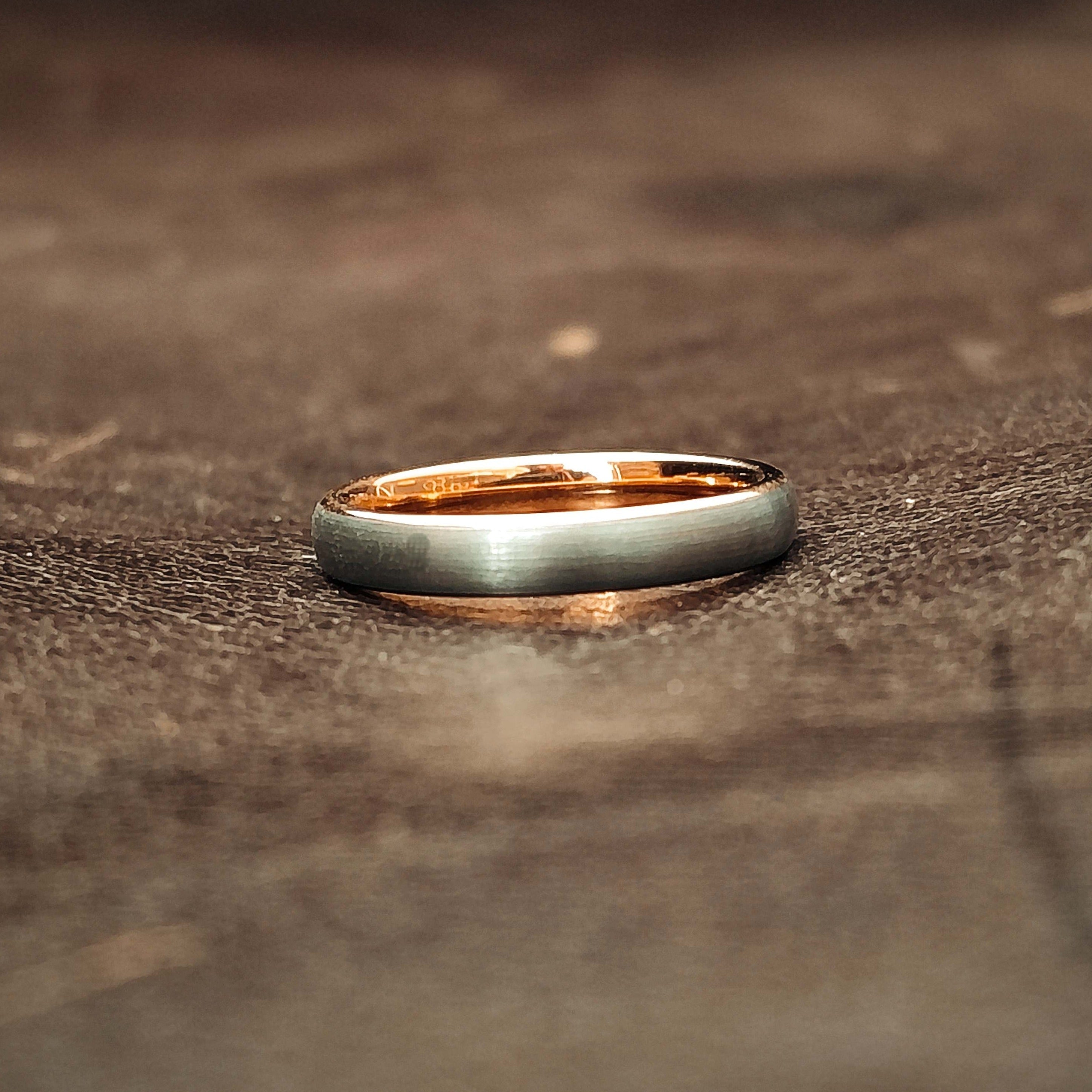 The Classic Two Tone - Brushed & Rose Gold plated Tungsten Ring | Womens Ring