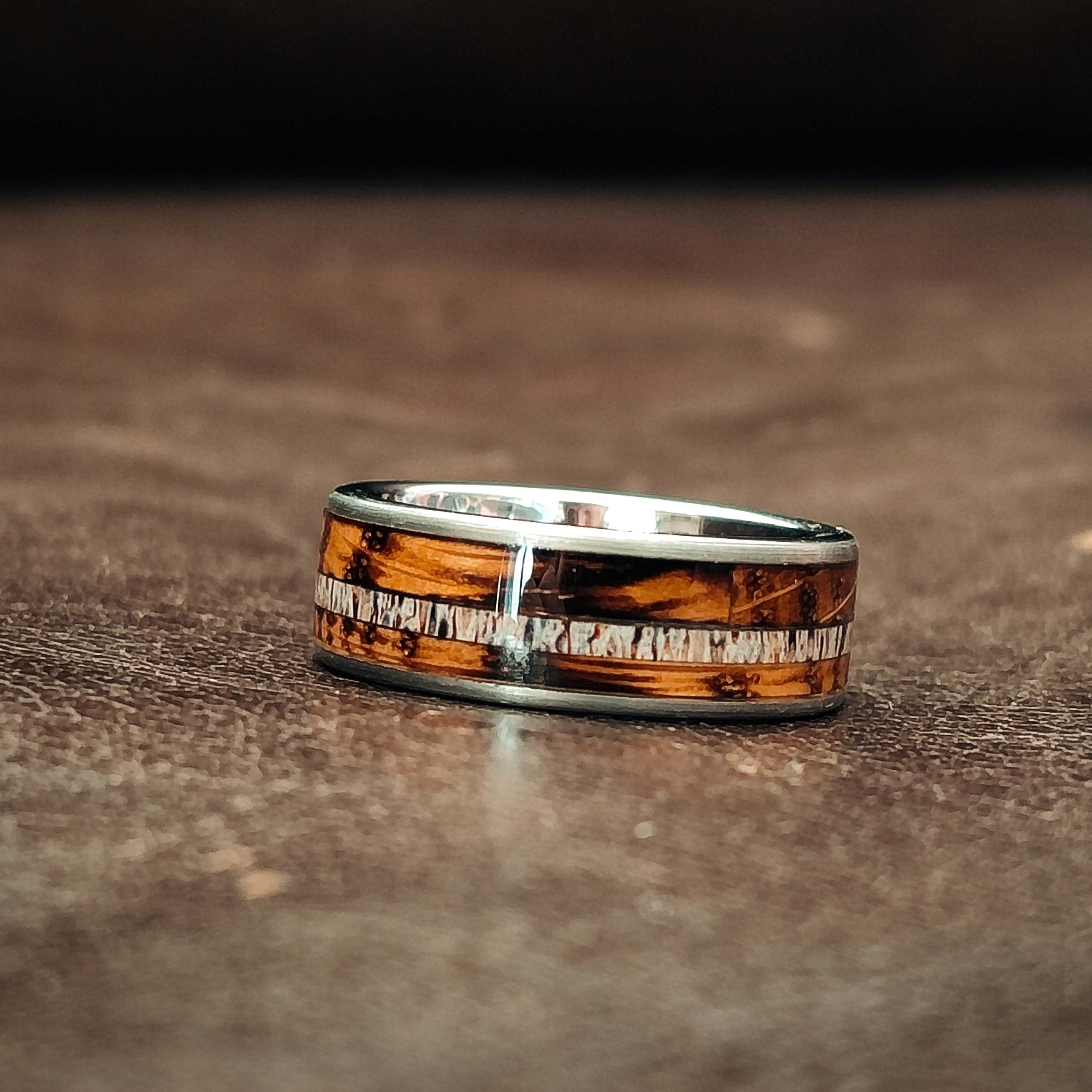 The Jack - Antler & Charred Whiskey Barrel Men's Tungsten Ring