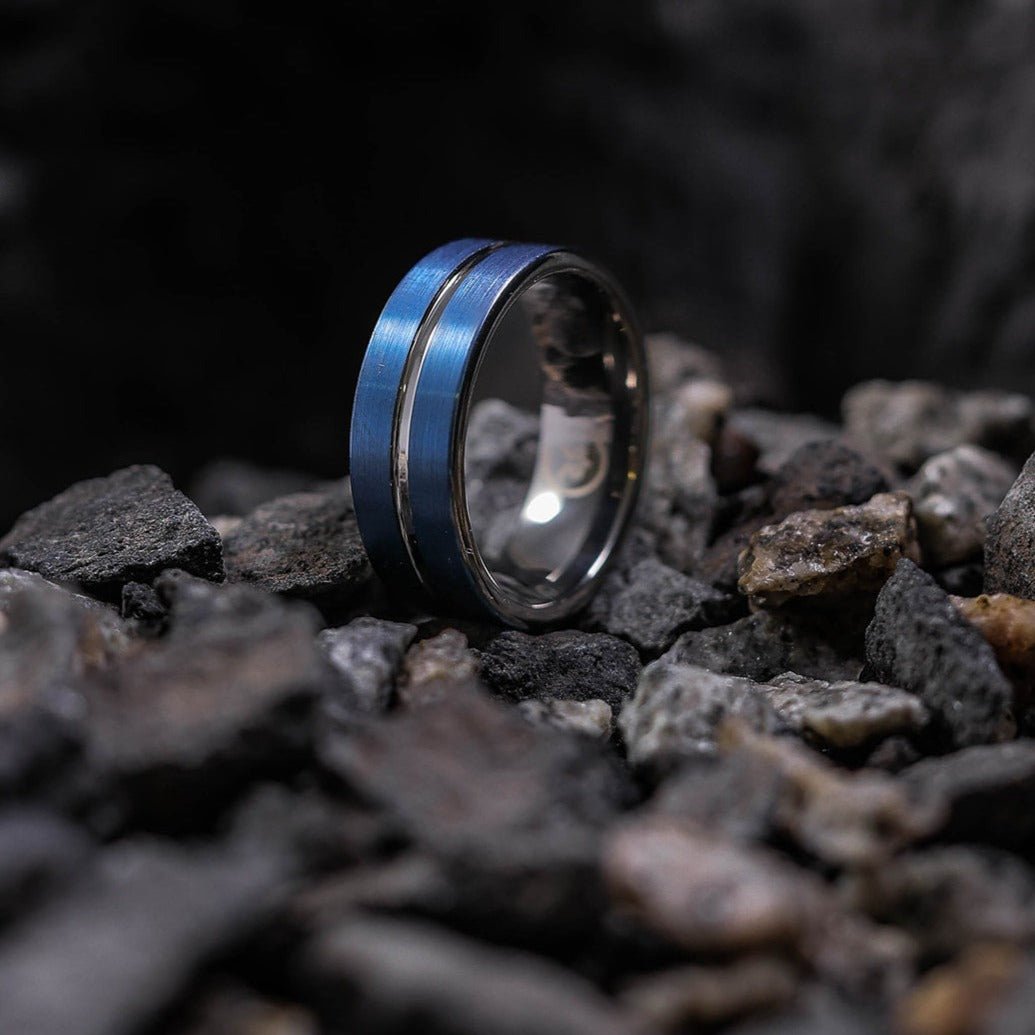 The Marine - Navy Blue & Brushed Men's Tungsten Ring