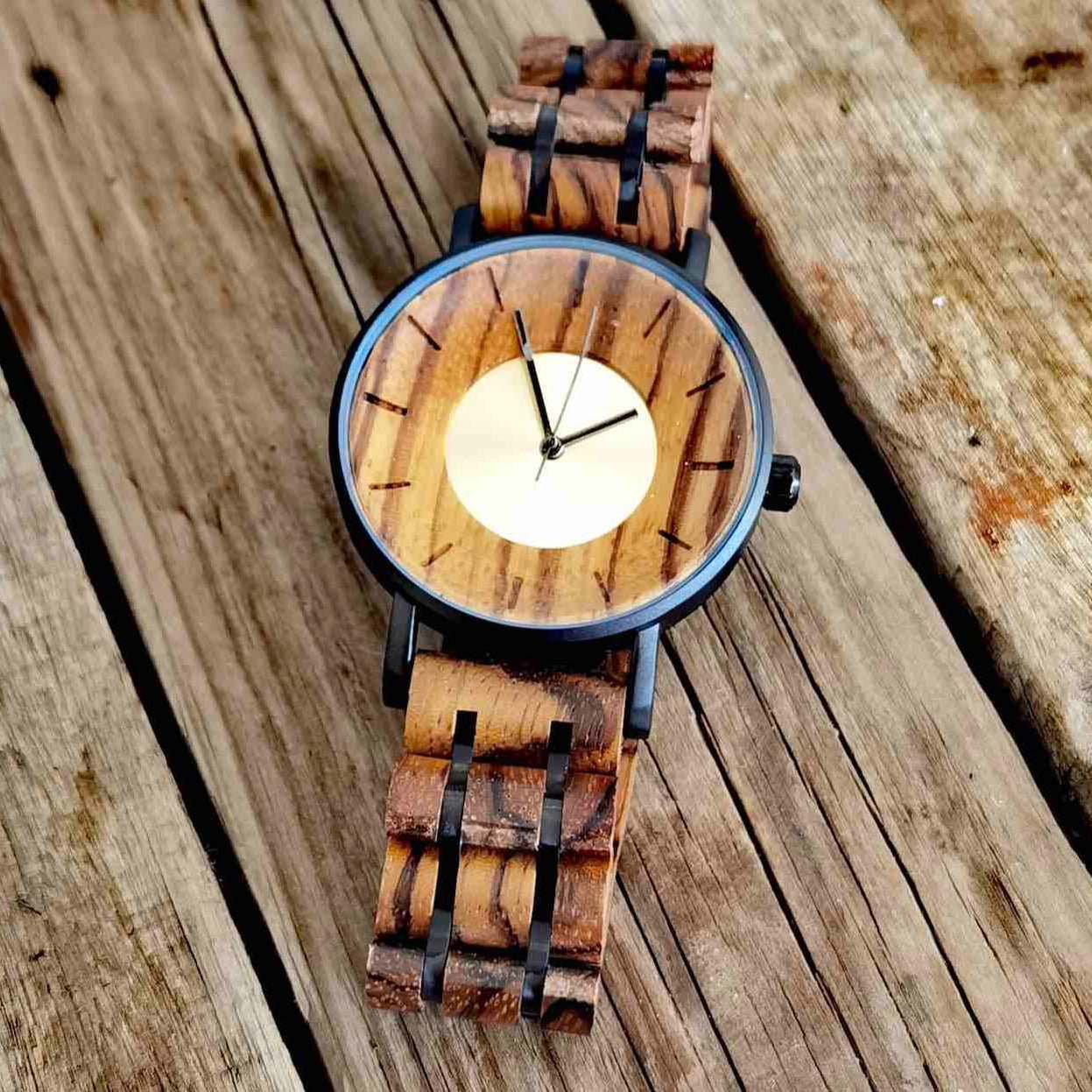 Vision - Zebrawood & Matte black Plated Stainless Steel Watch