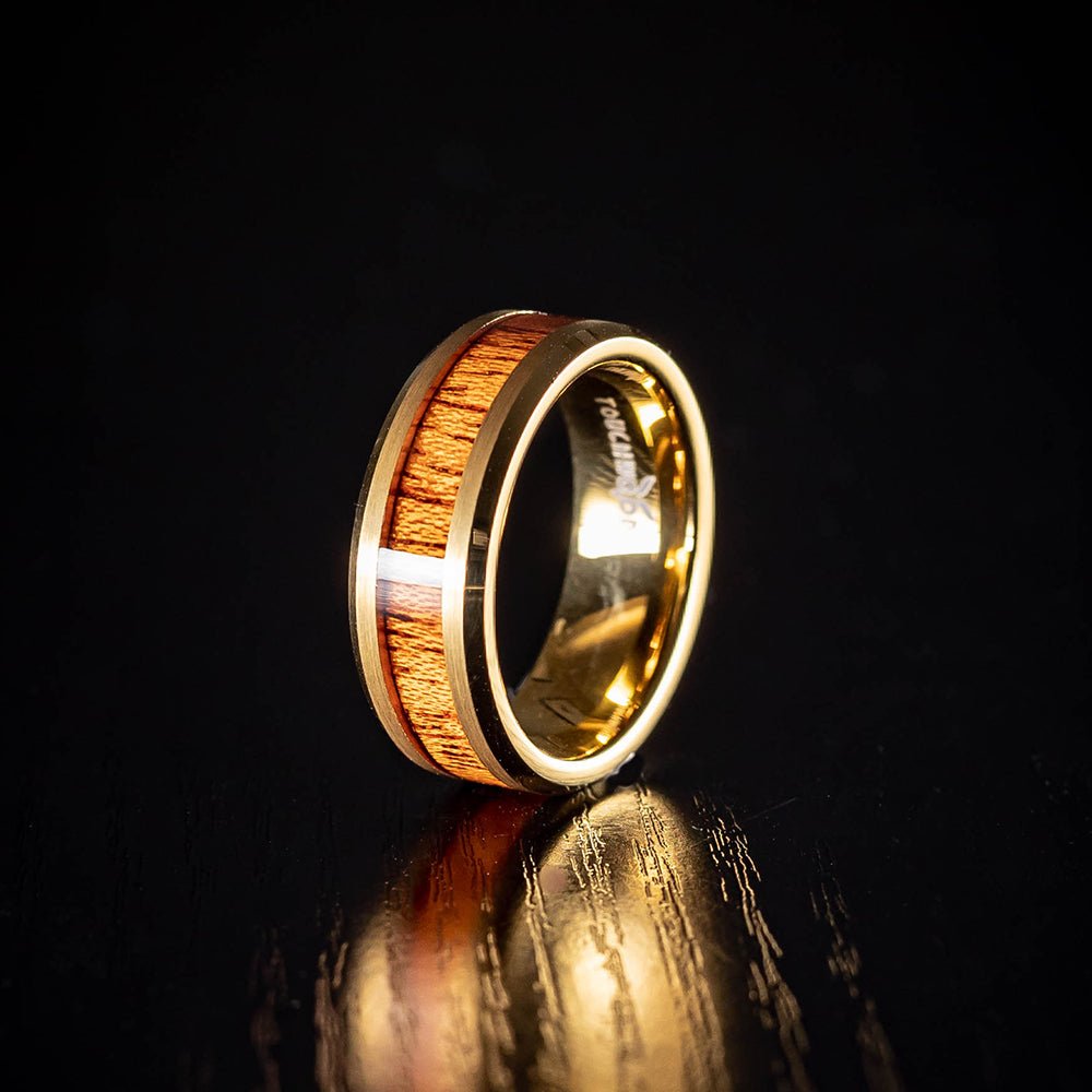 Yellow Gold - Rosewood Men's Tungsten Ring