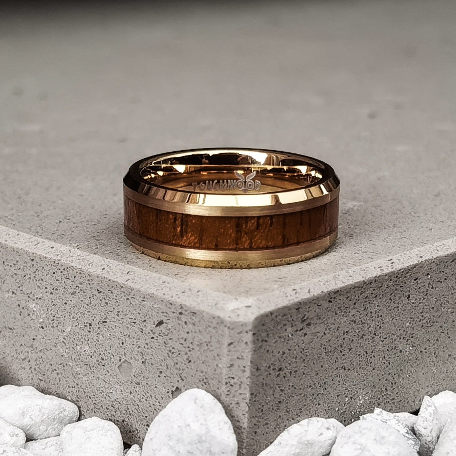 Yellow Gold Rosewood Men's Tungsten Ring 14 Z+3